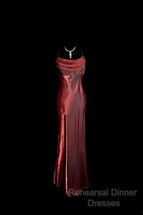 Aesthetic Mermaid Spaghetti Straps Burgundy Semi Formal Prom Dress Ruffle Long Party Dress