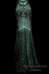 Aesthetic Mermaid Spaghetti Straps Green Semi Formal Prom Dress Long Party Dress