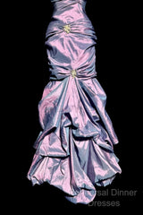 Aesthetic Mermaid Strapless Neckline Grape Taffeta Semi Formal Prom Dress Ruffle Long Party Dress