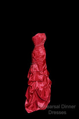 Aesthetic Mermaid Strapless Neckline Red Taffeta Semi Formal Prom Dress Ruffle Long Party Dress