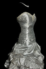 Aesthetic Mermaid Sweetheart Neckline Gray Taffeta Semi Formal Prom Dress Ruffle Long Party Dress