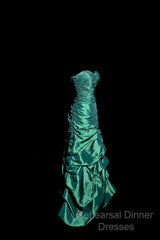 Aesthetic Mermaid Sweetheart Neckline Green Taffeta Semi Formal Prom Dress Ruffle Long Party Dress