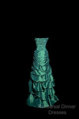Aesthetic Mermaid Sweetheart Neckline Green Taffeta Semi Formal Prom Dress Ruffle Long Party Dress