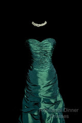 Aesthetic Mermaid Sweetheart Neckline Green Taffeta Semi Formal Prom Dress Ruffle Long Party Dress