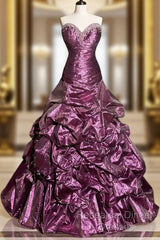Aesthetic Mermaid Sweetheart Neckline Taffeta Semi Formal Prom Dress Ruffle Long Party Dress
