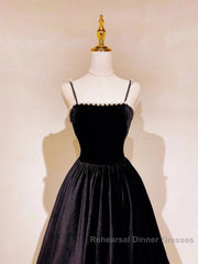 Aline Black Velvet Long Semi Formal Prom Dress, Black Formal Graduation With Beading