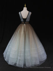 Aline V Neck Tulle Long Prom Dress Tulle Long Formal Graduation Dresses