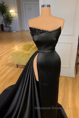 Amazing Long Black Sleeveless Graduation Dresses Semi Formal Prom Dresses With Split Online