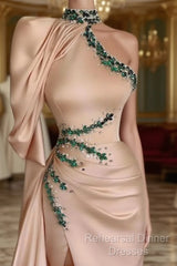 Asymmetrical High Neck Sexy Slit Semi Formal Prom Dress