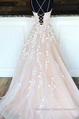 Backless Champagne Lace Semi Formal Prom Dresses, Open Back Champagne Lace Formal Evening Dresses