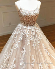 Backless Champagne Lace Wedding Dresses, Backless Champagne Lace Formal Semi Formal Prom Dresses Evening Dresses