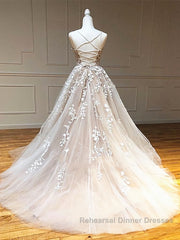 Backless Champagne Lace Wedding Dresses, Backless Champagne Lace Formal Semi Formal Prom Dresses Evening Dresses