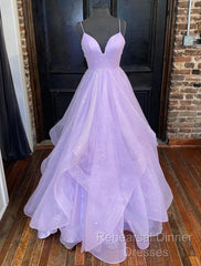 Ball Gown A-Line Semi Formal Prom Dresses Dress Formal Floor Length Sleeveless Tulle Backless With Pleats Ruffles