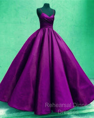 Ball Gown Dresses Satin V-Neck Spagetti Straps