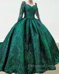 Ball Gown Long Sleeves Sequin Embroidery Dresses