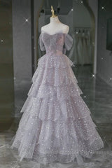 Ball Gown Off The Shoulder Tulle Semi Formal Prom Dresses Evening Dress