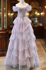 Ball Gown Off The Shoulder Tulle Semi Formal Prom Dresses Evening Dress