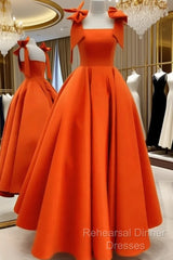 Ball Gown Orange Satin Dress With Straps