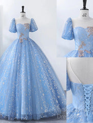 Ball Gown Quinceanera Dresses Princess Dress Performance Sweet 16 Floor Length Short Sleeve Square Neck Polyester With Pearls Appliques