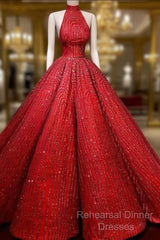 Ball Gown Red Semi Formal Prom Dresse Sequins Shinning Long Evening Dresses Gowns
