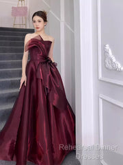 Ball Gown Strapless Burgundy Organza Semi Formal Prom Dresses Evening Dress