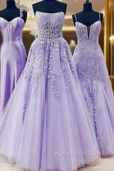 Ball Gown Strapless Purple Violet Semi Formal Prom Dress Lace Long Formal Gown