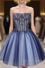 Ball Gown Strapless Short Tulle Homecoming Dress With Beading