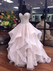 Ball Gown Sweetheart Organza Floor-length Beading Prom Dress