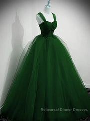 Beaded Tulle Off Shoulder Long Party Dress Tulle A-Line Semi Formal Prom Dress Ball Gown Quinceanera Dress
