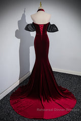 Beauiful Wine Red Off Shoulder Mermaid Long Semi Formal Prom Dress, Wine Red Party Dress