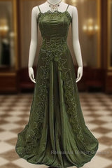 Beautiful A Line Dark Green Lace Semi Formal Prom Gown Long Semi Formal Prom Dresses