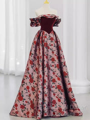 Beautiful A Line Off The Shoulder Long Floral Semi Formal Prom Dress