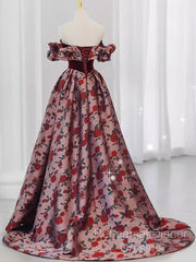 Beautiful A Line Off The Shoulder Long Floral Semi Formal Prom Dress