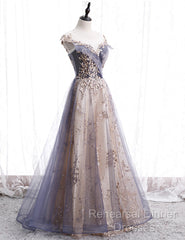 Beautiful A-Line Tulle With Lace Applique Party Dress, Tulle Long Semi Formal Prom Dress