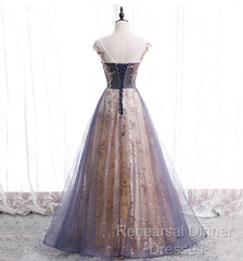 Beautiful A-Line Tulle With Lace Applique Party Dress, Tulle Long Semi Formal Prom Dress