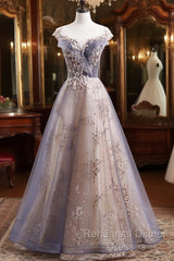 Beautiful A-Line Tulle With Lace Applique Party Dress, Tulle Long Semi Formal Prom Dress