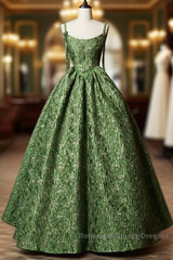 Beautiful Ball Gown Green Lace Semi Formal Prom Gown Long Semi Formal Prom Dresses