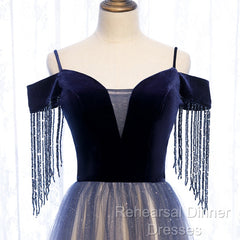 Beautiful Blue Gradient Tulle Long Party Dresses,A-Line Off Shoulder Formal Dresses