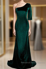 Beautiful Dark Green One Shoulder Evening Dress, Green Mermaid Formal Dresses