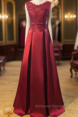 Beautiful Dark Red Lace Long Junior Semi Formal Prom Dress, Lace Top Party Dress