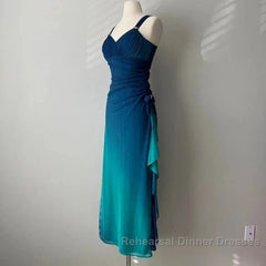 Beautiful Gradient Blue Glitter Chiffon Sweetheart Neck Semi Formal Prom Dress Birthday Dress