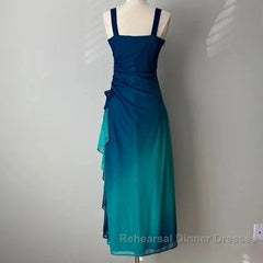 Beautiful Gradient Blue Glitter Chiffon Sweetheart Neck Semi Formal Prom Dress Birthday Dress