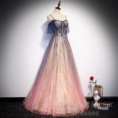 Beautiful Gradient Pink Sweetheart Floor Length Party Dresses, A-Line Gradient Long Semi Formal Prom Dresses