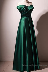Beautiful Green Satin A-Line Off Shoulder Semi Formal Prom Dresses, Green Evening Dress Party Dresses