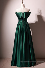 Beautiful Green Satin A-Line Off Shoulder Semi Formal Prom Dresses, Green Evening Dress Party Dresses