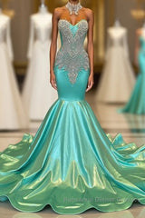 Beautiful High-neck Sweetheart Sleeveless Mermaid Semi Formal Prom Dresses With Beading