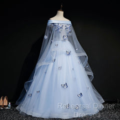 Beautiful Light Blue Ball Gown Lace-Up Party Dress, Blue Semi Formal Prom Dress
