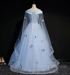 Beautiful Light Blue Ball Gown Lace-Up Party Dress, Blue Semi Formal Prom Dress