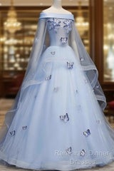 Beautiful Light Blue Ball Gown Lace-Up Party Dress, Blue Semi Formal Prom Dress