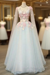 Beautiful Light Blue Long Formal Dress Party Dresses, Unique Blue Semi Formal Prom Dress Gown